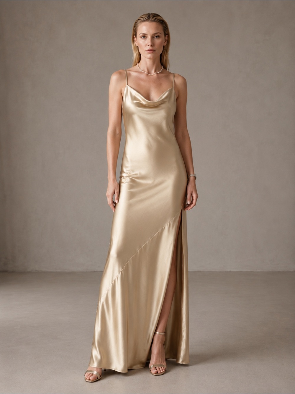 Park & Fifth Gold Satin Cowl Neck Slip Dress size S